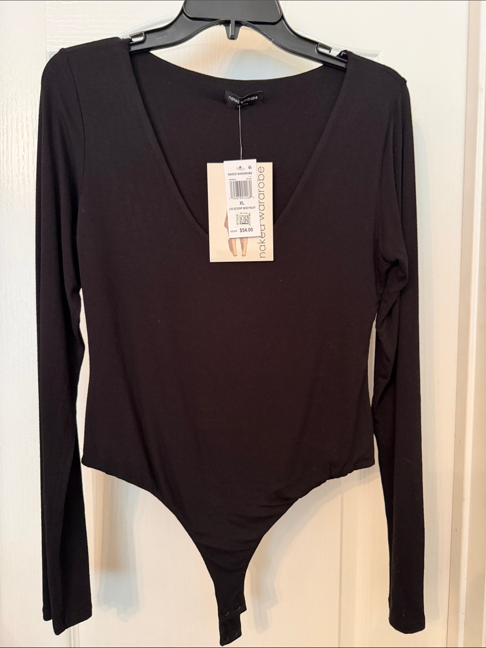 naked wardrobe Black Long-Sleeve scoop neck Bodysuit
